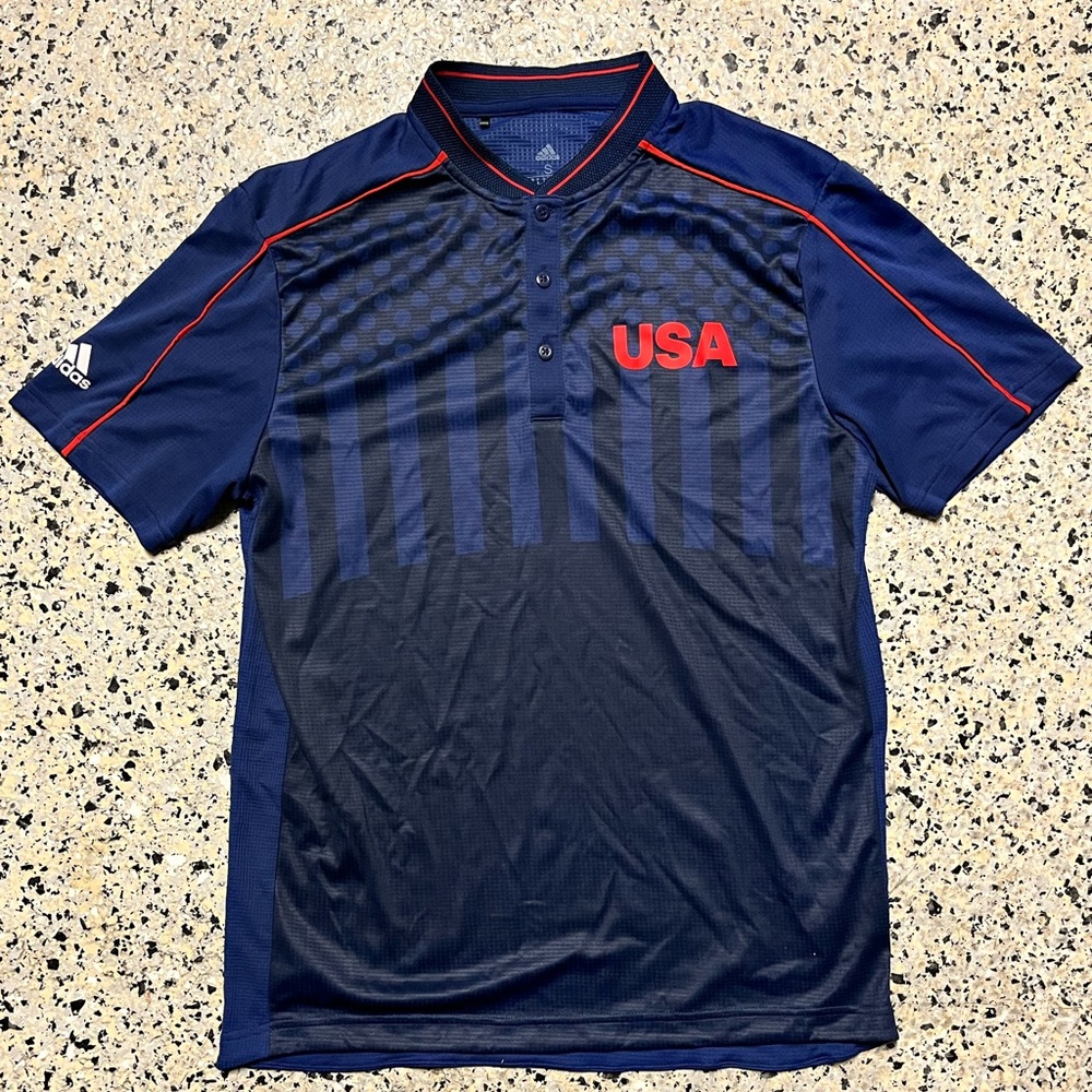 ADIDAS x USA GOLF Size S Mens Henley Polo Shirt Performance Blue